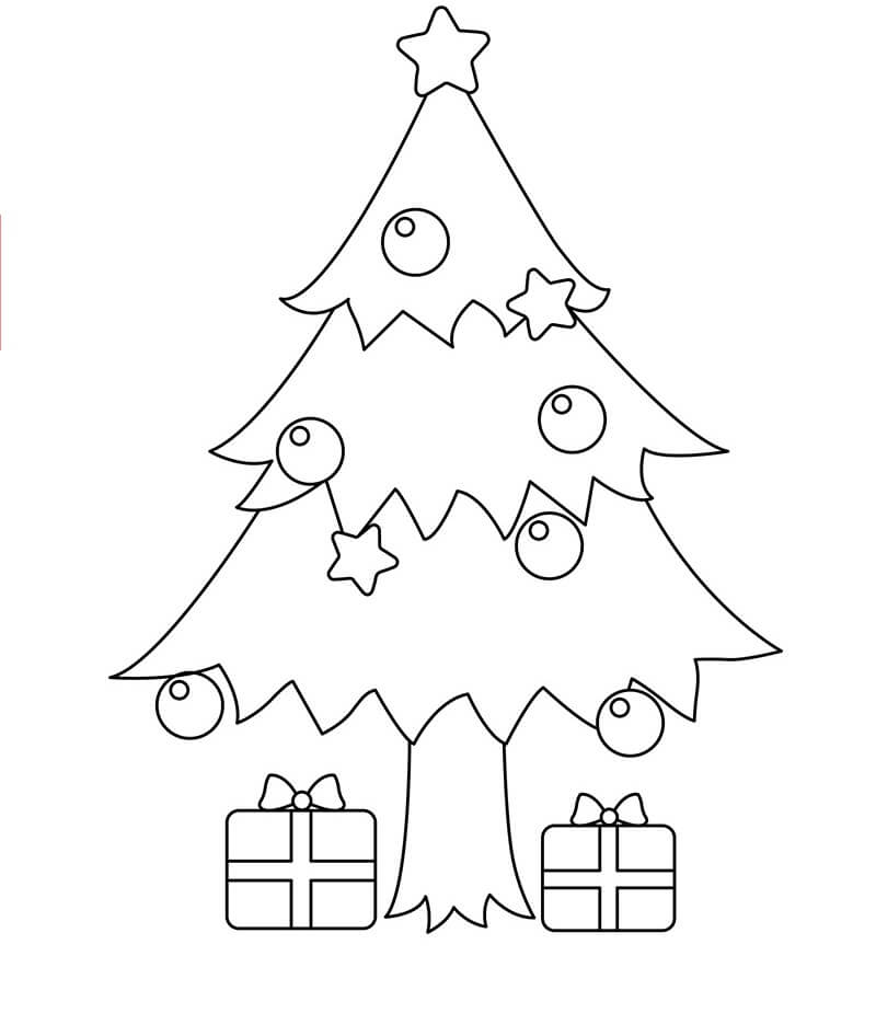 Árbol de Navidad con dos Cajas de Regalo para colorir