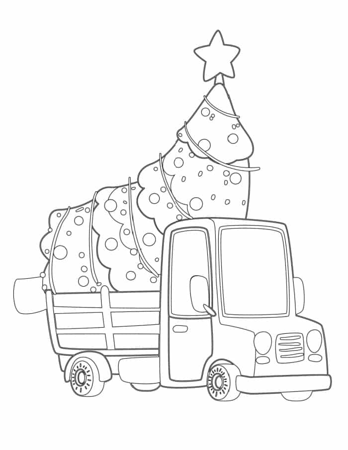 Dibujos de Árbol de Navidad en el Camión para colorear