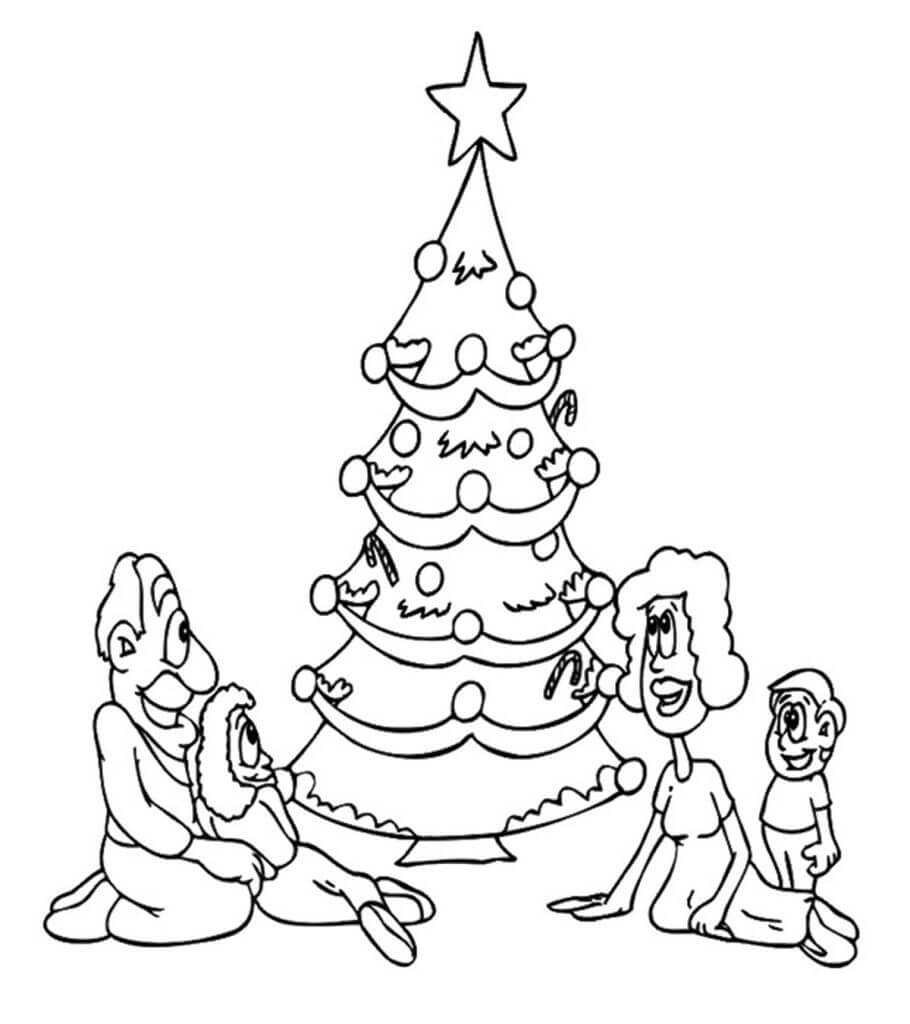 Dibujos de Árbol de Navidad y Familia para colorear
