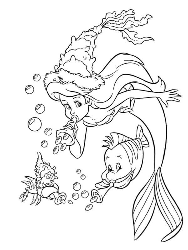 Dibujos de Ariel y Amigas En Año Nuevo para colorear
