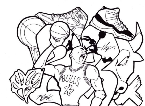 Dibujos de Arte Callejero Con Un Jugador De Baloncesto para colorear