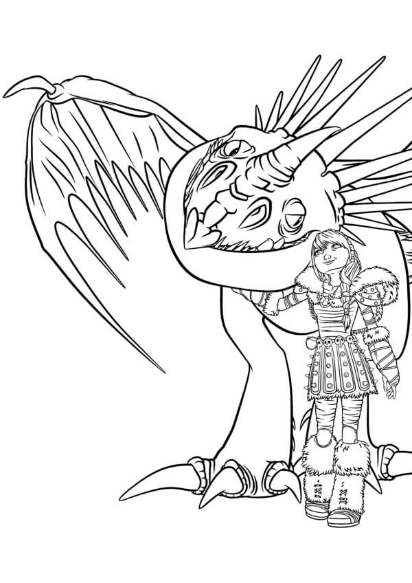 Dibujos de Astrid Hofferson y El Dragón Genial para colorear