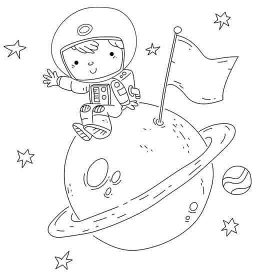 Dibujos de Astronauta Sentado en el Planeta para colorear