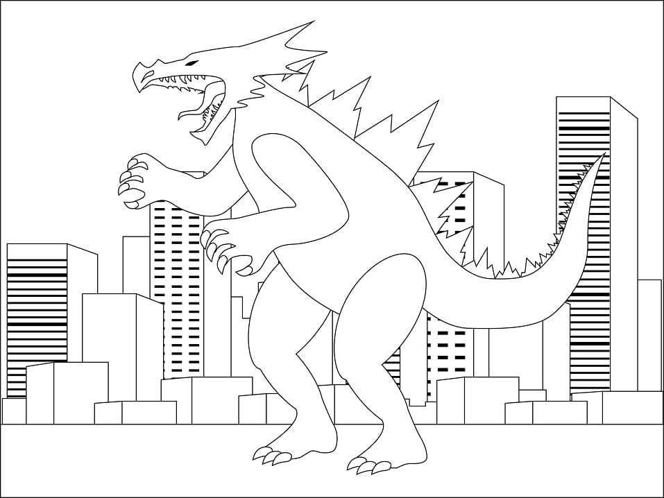 Dibujos de Aterrador Godzilla en la Ciudad para colorear