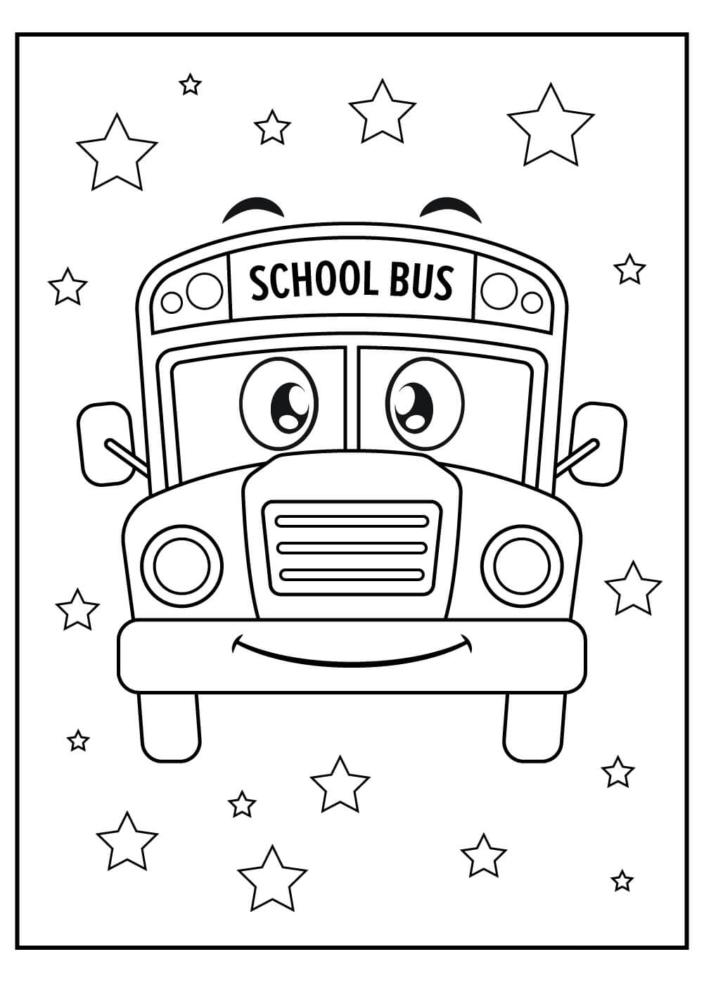 Dibujos de Autobús Escolar Sonriente con Estrella para colorear