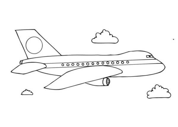 Dibujos de Avión Básico con Nubes para colorear