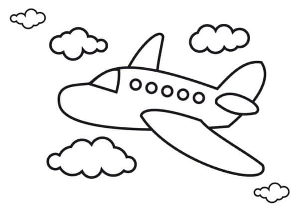 Dibujos de Avión Con Nubes para colorear