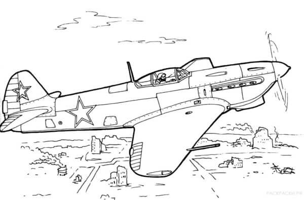 Dibujos de Avión Soviético Yak 9r para colorear