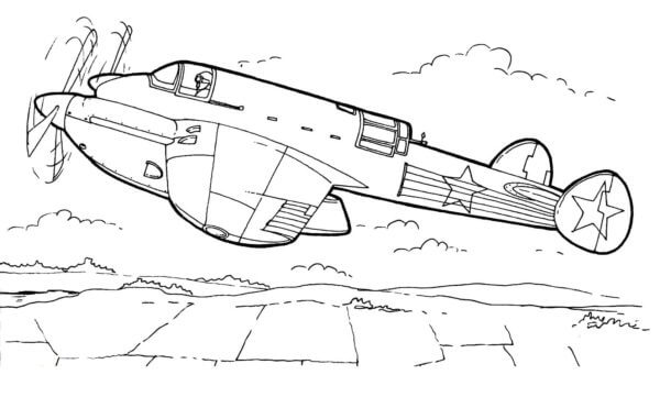 Avión de Combate Soviético Despega para colorir