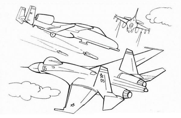 Dibujos de Aviones De Combate Desde Tres Ángulos para colorear