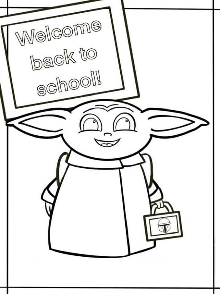 Dibujos de Baby Yoda Regreso a la Escuela para colorear