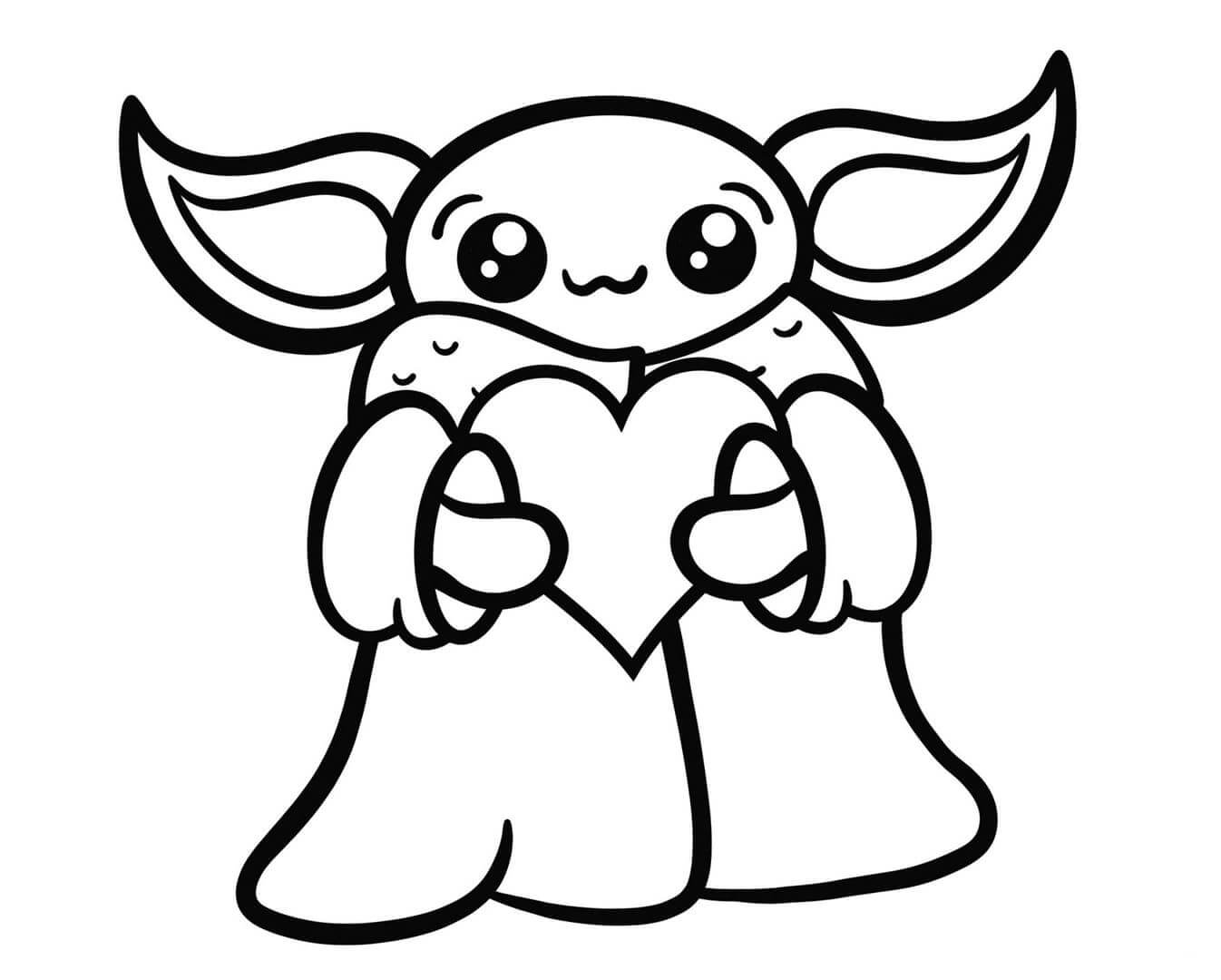Dibujos de Baby Yoda con Corazón para colorear