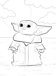 Dibujos de Baby Yoda en la Playa para colorear