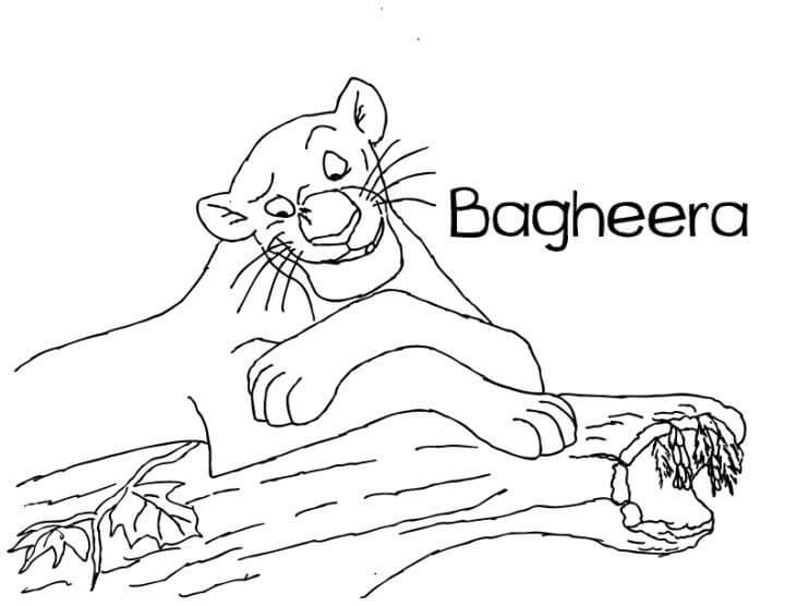 Dibujos de Bagheera Sonriendo en Rama de Árbol para colorear