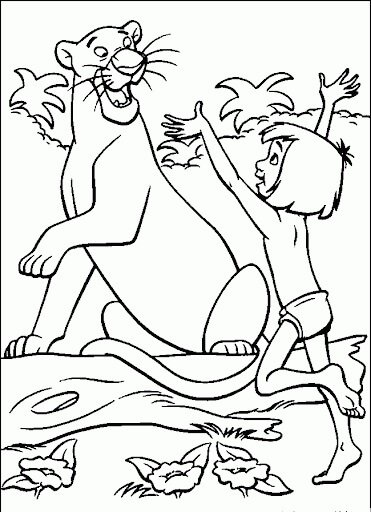 Bagheera y Mowgli Felices para colorir