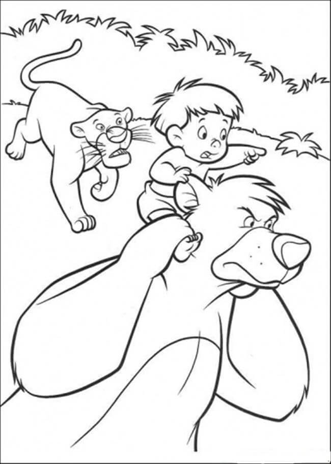 Dibujos de Baloo Bagheera y un Niño Está Corriendo para colorear