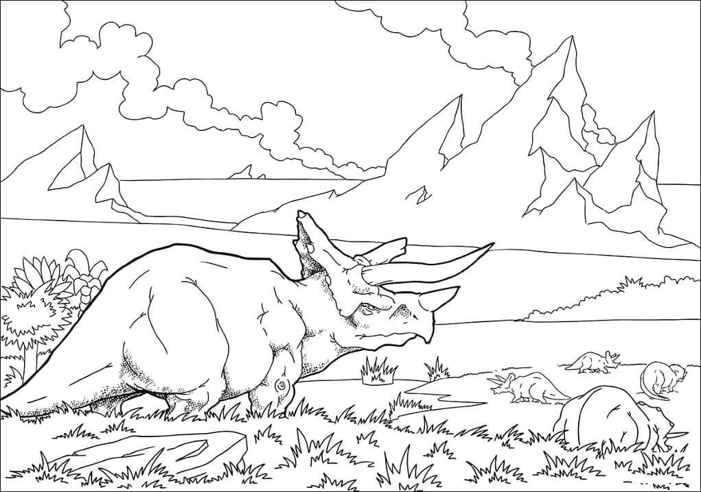 Bandada de Triceratops para colorir