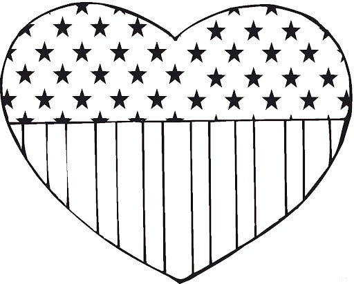 Dibujos de Bandera, Estados Unidos de América, en, Corazón para colorear
