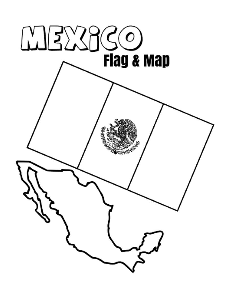 Dibujos de Bandera y Mapa Básico de México para colorear