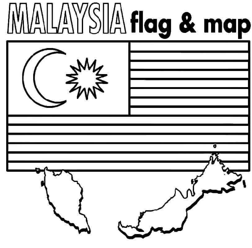 Dibujos de Bandera y Mapa de Malasia para colorear