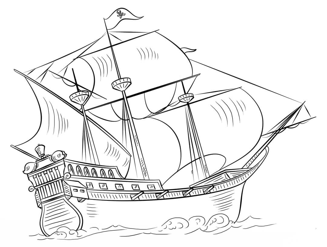 Dibujos de Barco Pirata de una Mano para colorear