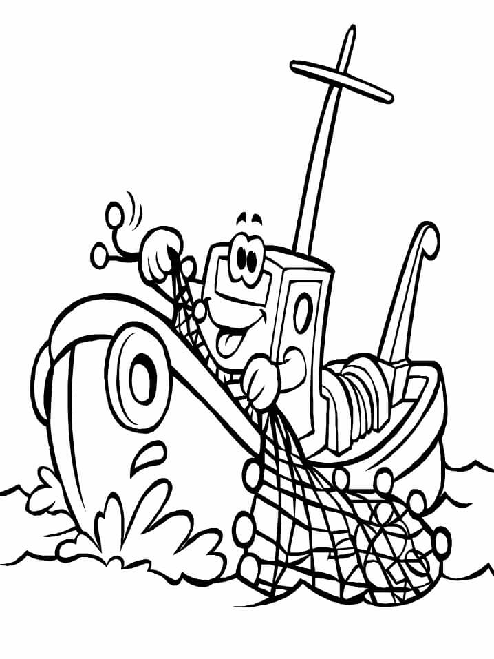 Barco de Pesca de Dibujos Animados para colorir