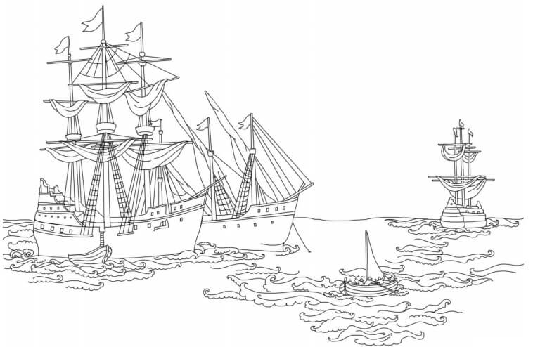 Barcos de Colón para colorir