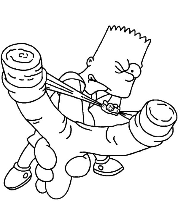 Dibujos de Bart Simpson Dispara una Ballesta de Goma para colorear