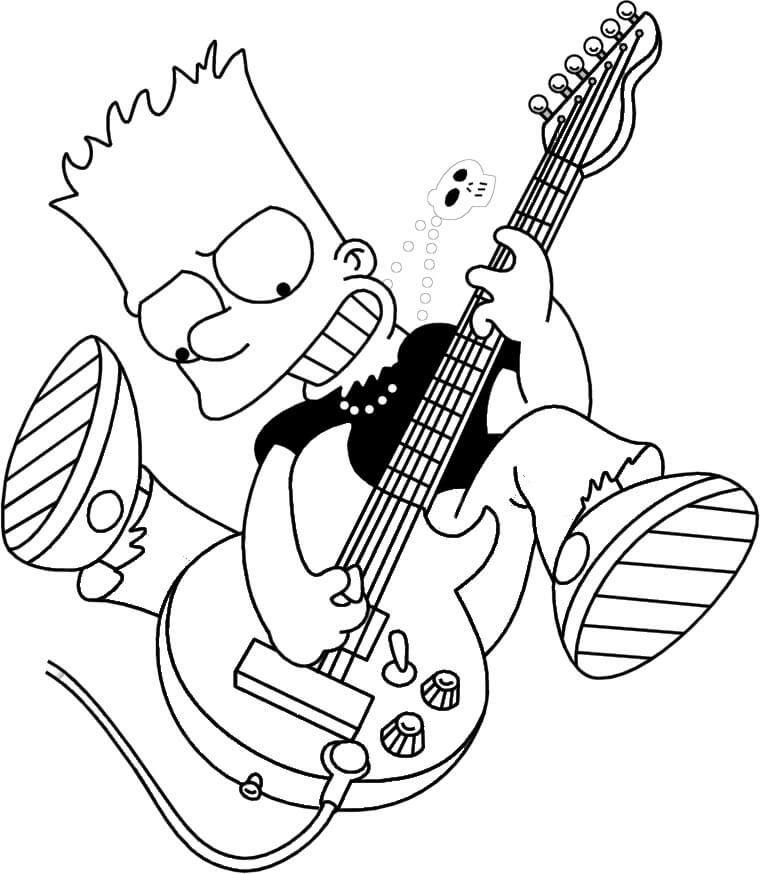 Dibujos de Bart Simpson Toca la Guitarra para colorear