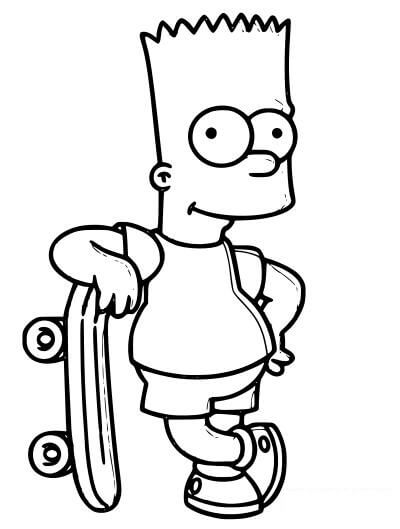 Dibujos de Bart Simpson con Patineta para colorear