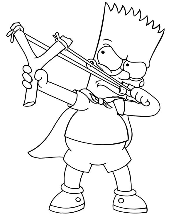 Dibujos de Bart Simpson con Tirachinas para colorear