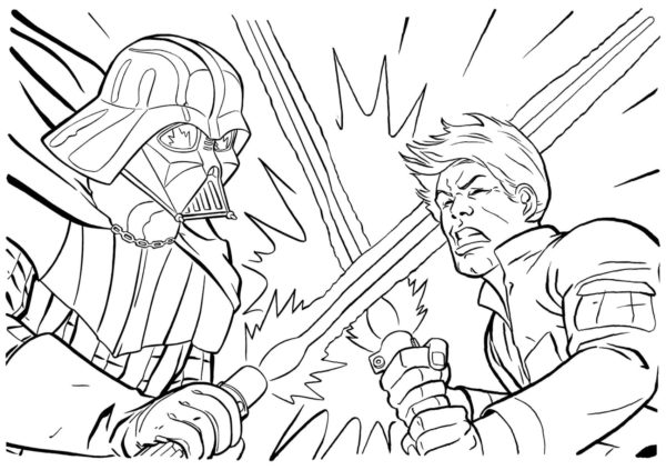 Batalla Legendaria Entre Darth Vader y Luke para colorir