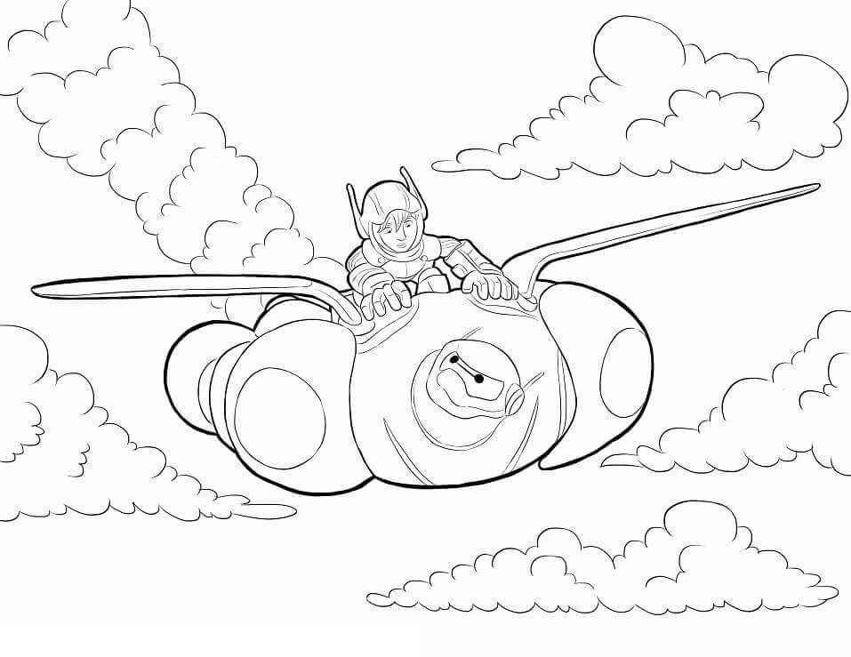 Baymax y Hiro Volador para colorir