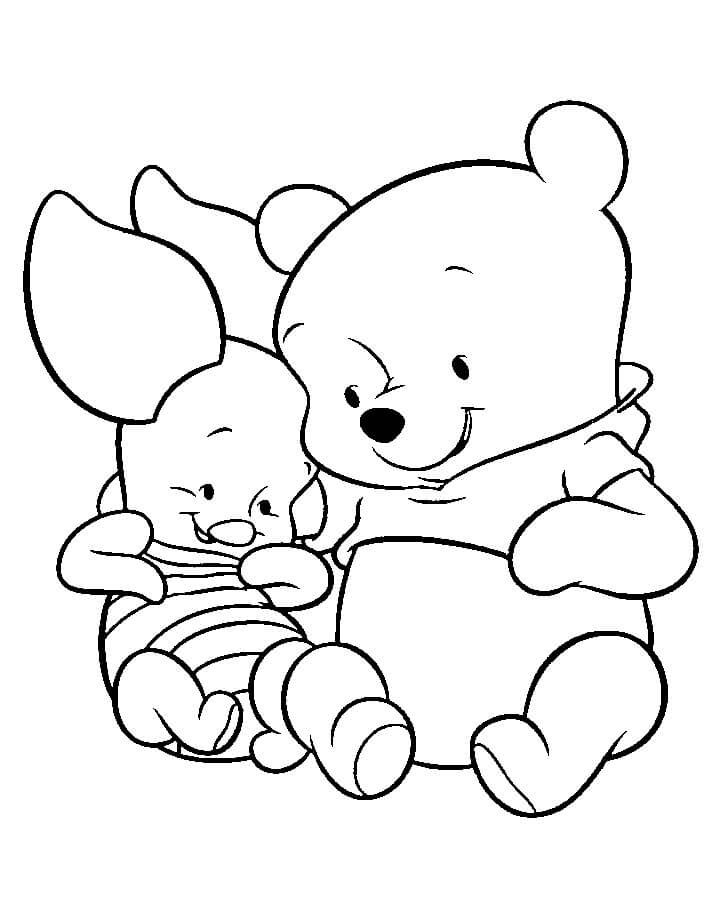 Dibujos de Bebé Pooh Bear y Piglet para colorear