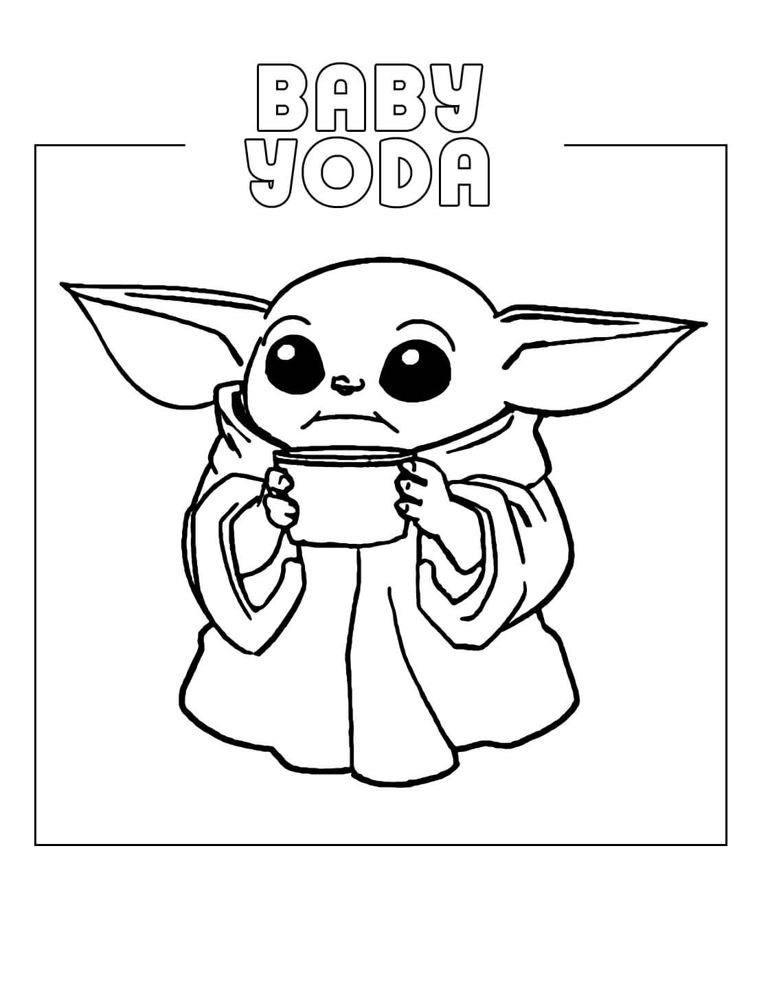 Bebé Yoda Bebe Agua para colorir