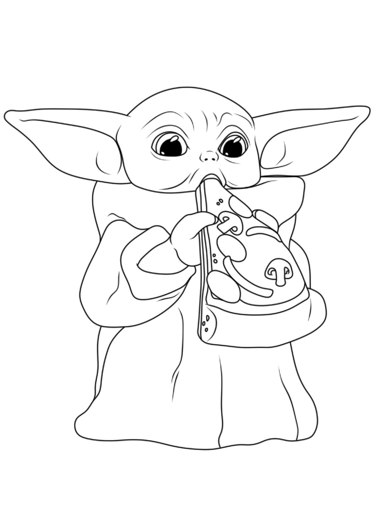 Dibujos de Bebé Yoda Comiendo Pizza para colorear