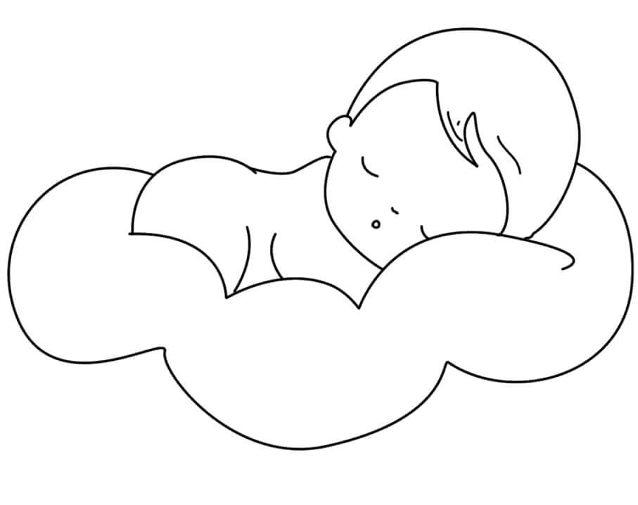 Dibujos de Bebé durmiendo en la Nube para colorear