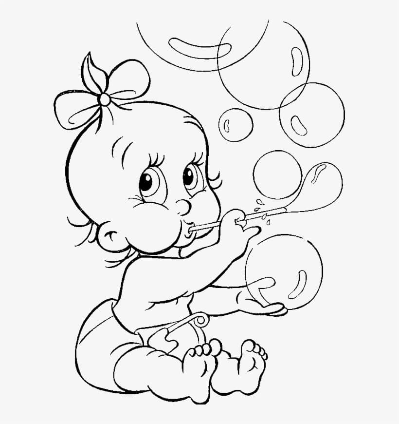 Dibujos de Bebé haciendo Burbujas para colorear