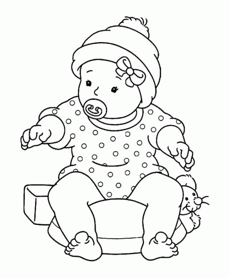Dibujos de Bebé sentado con Ratón para colorear