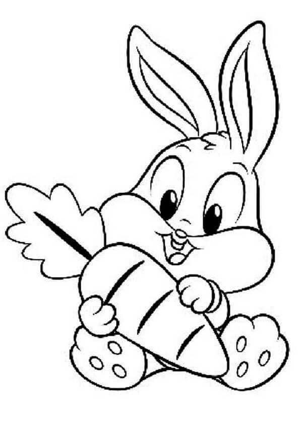 Dibujos de Bebé Bugs Bunny con Zanahoria Grande para colorear