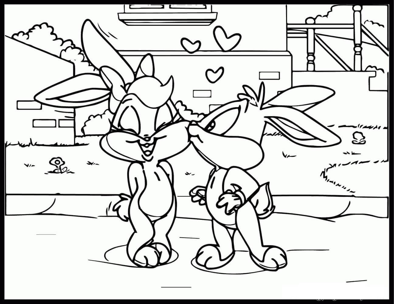 Dibujos de Bebé Bugs Bunny y Lola Besados para colorear