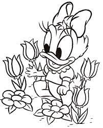 Dibujos de Bebé Daisy Duck con Flor para colorear