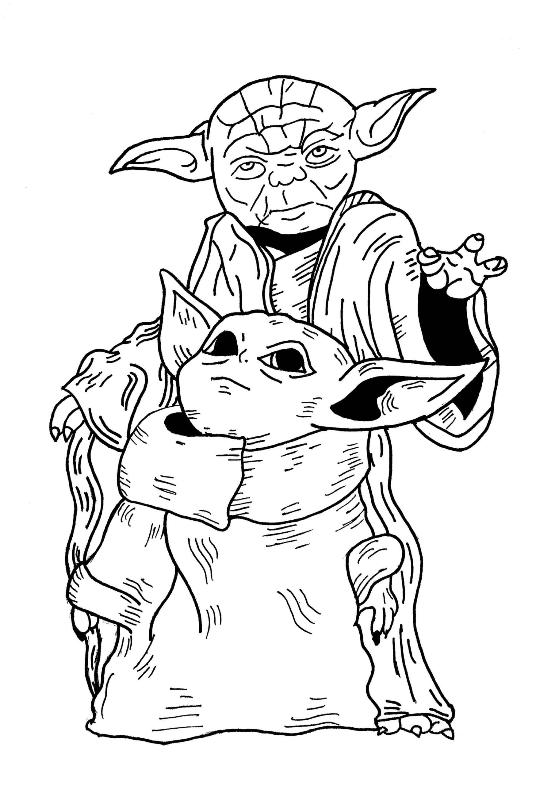 Bebé Yoda y Maestro Yoda para colorir