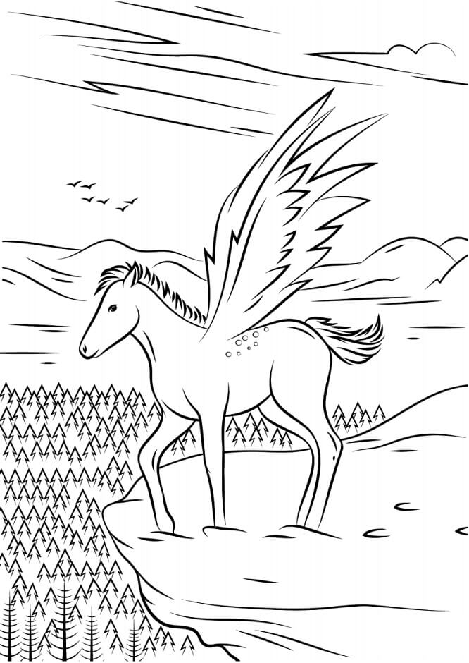 Bella Unicornio con alas para colorir