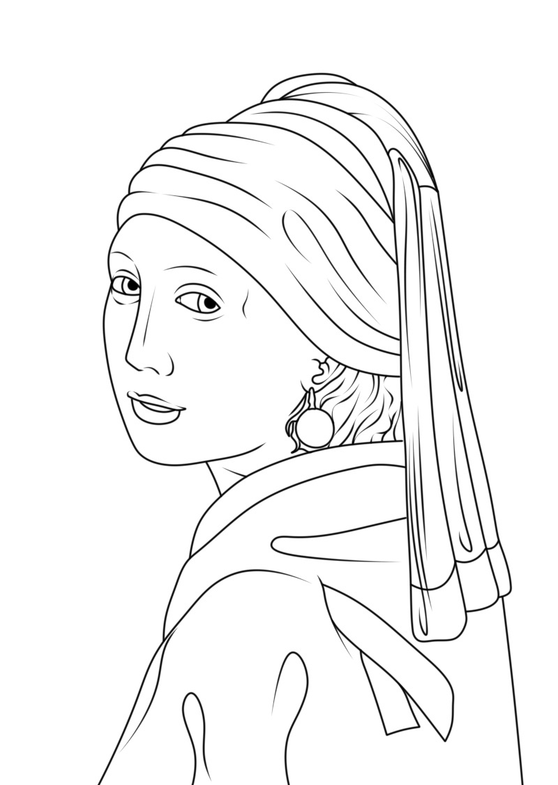 Dibujos de Bellas Artes Chica con un Pendiente de Perla para colorear