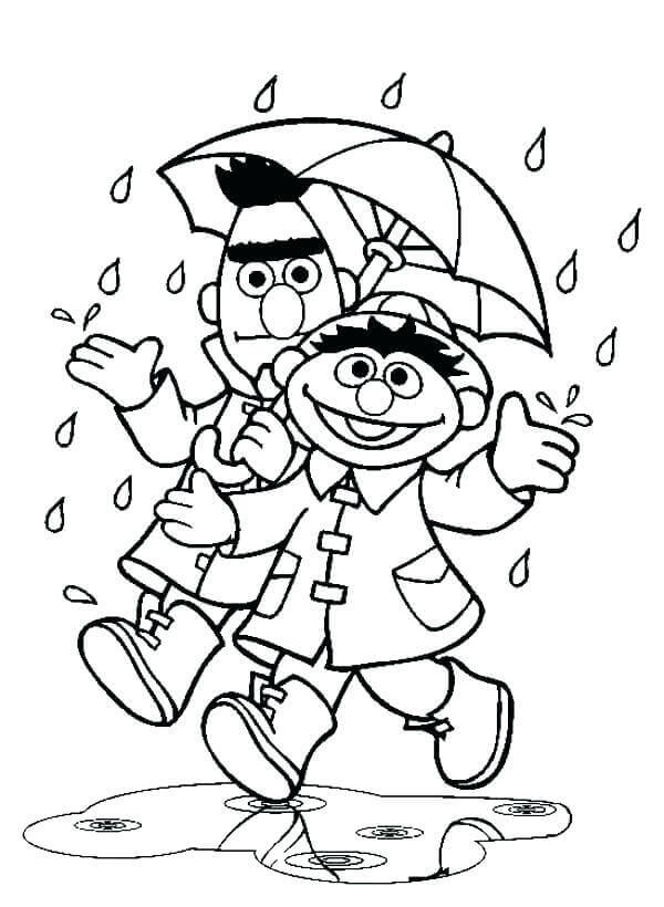 Bert y Ernie Lluvia para colorir