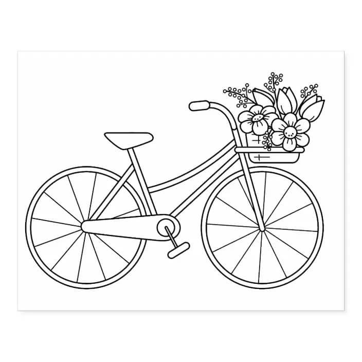 Bicicleta con Cesta de Flores para colorir
