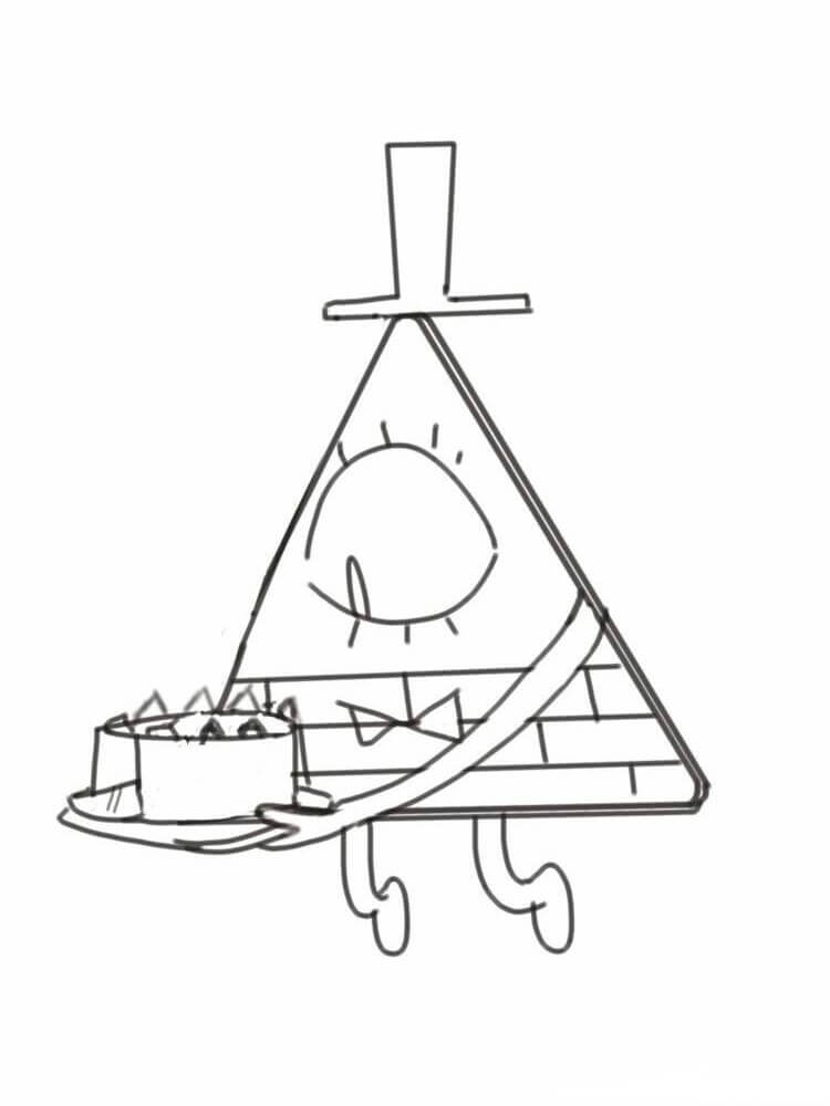 Dibujos de Bill Cipher Sosteniendo pastel de Cumpleaños para colorear