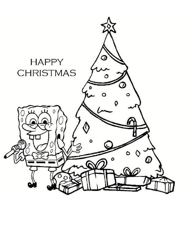 Dibujos de Bob Esponja Cantando En Navidad para colorear