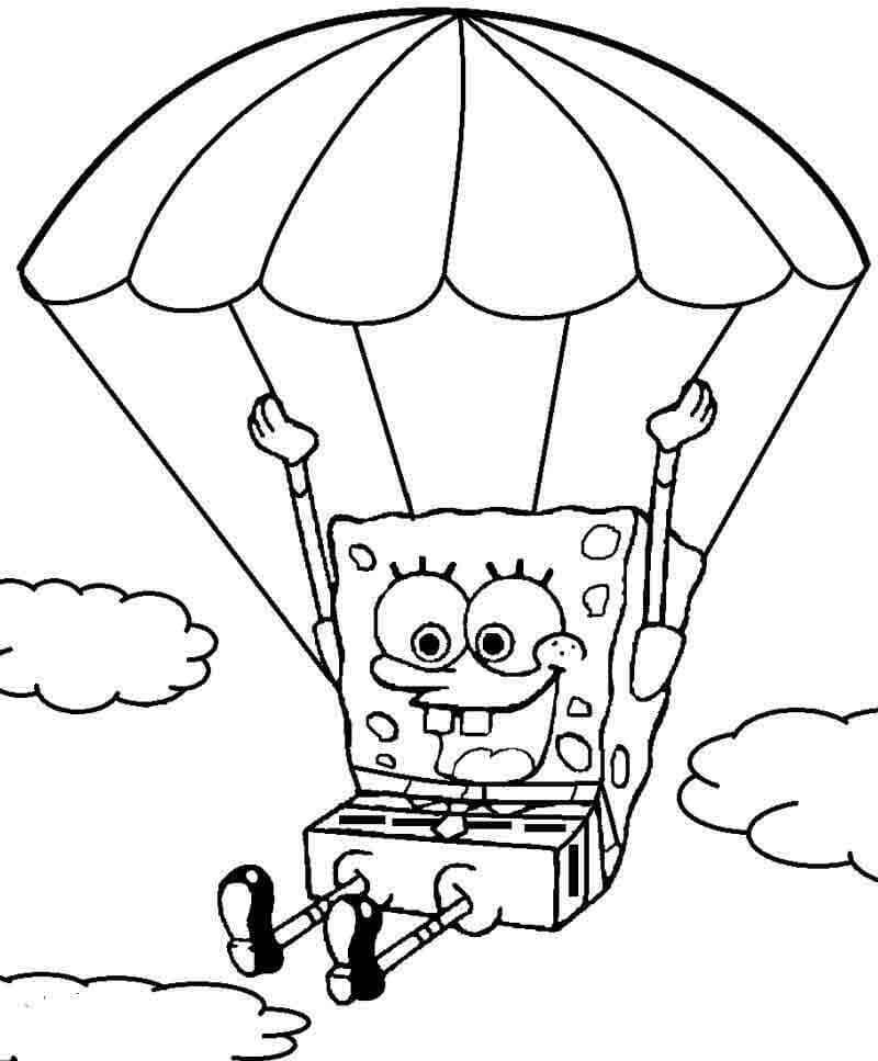 Bob Esponja Con Libro De Paracaídas para colorir